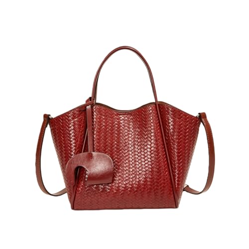 JIABAOZ Bolso de mano tejido para mujer, bolso de mano de cuero tejido, bolsos cruzado formal de noche,Grande Hobo Tote Elegante para Trabajo y Viaje (Rojo)