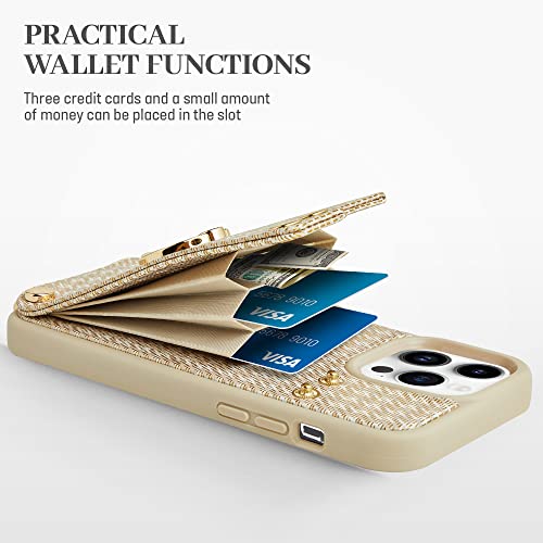 Lameeku Compatible With Iphone 14 Pro Max Wallet Case With Card Holder, Genuine Leather Kickstand Card Slots Case，Crossbody Wrist Strap Purse Cover Gift For Women For Iphone 14 Pro Max 6.7 Inch Beige #TOP4