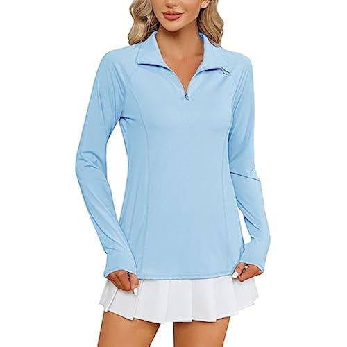LOMON Women Long Sleeve Shirts Sun Protection 1/4 Zip Summer Quick Dry Hiking Shirts Quarter Zip Pullover for Women