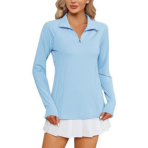 LOMON Women Long Sleeve Shirts Sun Protection 1/4 Zip Summer Quick Dry Hiking Shirts Quarter Zip Pullover for Women