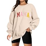 BOUTIKOME Mama Sweatshirt Women Funny Mama Letter Print Graphic Mom Life Long Sleeve Crewneck Pullov