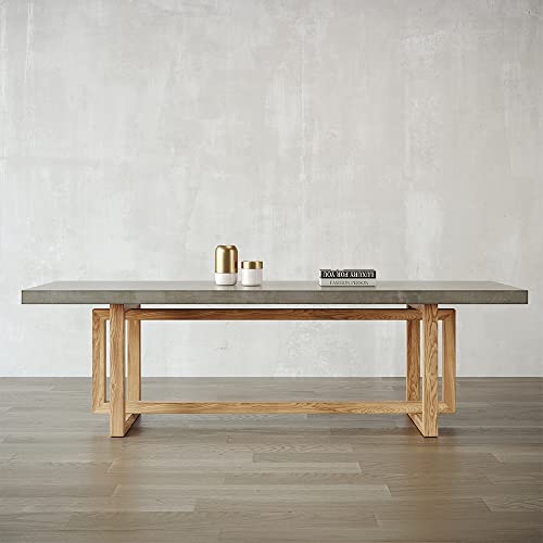 Kunmai 63'' Dining Table Concrete Grey Dining Table For 6 Rectangle Wooden Tabletop #TOP2
