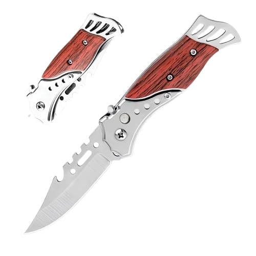 Image of Foldable Knife | Utility Knife for Kitchen Home Ideal for Portable -with Antique Miniature Chopper For Kitchen, Home, Travel and Office Tool Carbon Steel | Multipurpose Carbon Steel Blade for Kitchen (WOODEN)