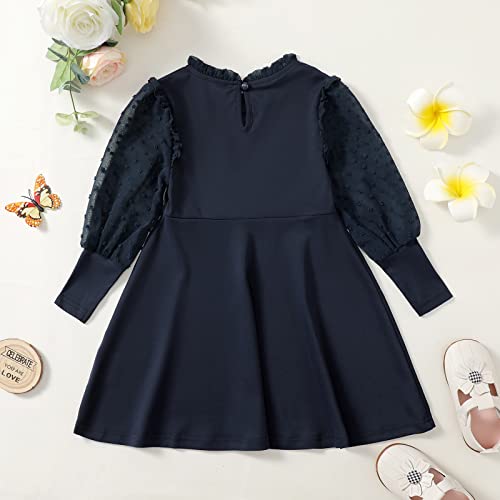 Maacie Girls' Special Occasion Dress Holiday Dress Babydoll Dress For Fall Navy Blue 4Y #TOP2