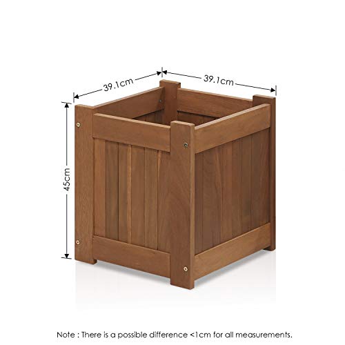 Furinno Tioman Hardwood Outdoor Flower Box, Planter Stand in Teak Oil, Natural, 2-Pack