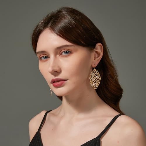 Large Gold Earrings for Women, Chunky Gold Statement Drop Dangle Earring Maple Leave Ginko Leaf Jewelry Gifts3