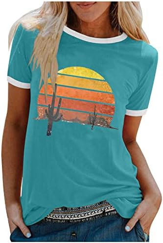 Womens Tops Dressy Casual Women Retro Desert Highway T-Shirt Funny Nature Graphic Tee Casual Cotton Short Sleeve O-Neck Tee Tops S-2X