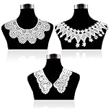MAMUNU 3 Pieces White Lace Collar, Hollow Out Flower Lace Fabric Collar, Embroidered Applique Neckline for Women Girls Sewing Supplies Crafts DIY Accessory