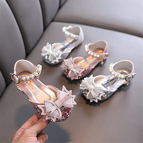 Girls Sandals Glitter Bowknot Pearl Strapped Princess Closed Toe Party Wedding Flats Shoes for Toddler/Little/Big Kid4