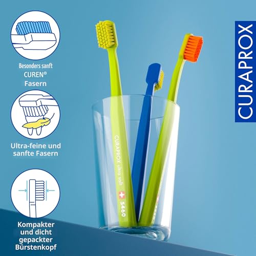 Curaprox CS 5460 Ultraweiche Zahnbürste | Zufällige Farbe | Zahnfleisch- und Zahnpflege für Erwachsene | Ultraweiche Curen®-Borsten | 3er Pack | Hergestellt in der Schweiz