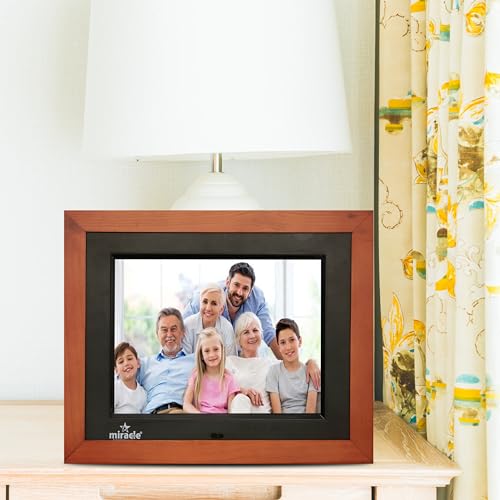 Image of MIRACLE DIGITAL 8'' IPS HD Wooden Digital Photo Frame | 8GB Memory, 2GB RAM, 32GB Expandable, USB & SD Support, 180 Wide Angle, Stereo Sound | Slideshow for Photos, Videos & Music - Wooden Dark