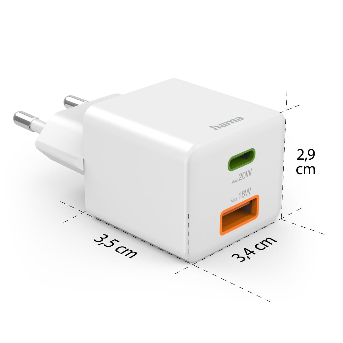 Hama Ładowarka sieciowa mini do Apple (USB C, USB A, 20 W, Quick Charge 3.0, charger, do smartfonów, tabletów, szybkie ładowanie) biała