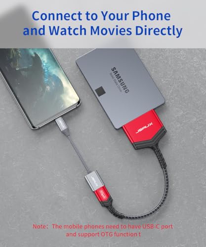 JSAUX SATA auf USB Adapter für 2.5 Zoll SSD und HDD Festplatten, USB 3.0 zu SATA III Festplatten Adapter Nylon Kabel [Unterstützt UASP] Kompatibel mit Windows, MacOS, ChromeOS, Linux-Rot