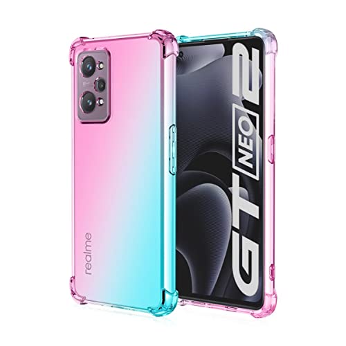 HONLEN Funda para Realme GT2 / GT Neo2 / GT Neo 3T Carcasa, (6.62" Inches) Gradiente Transparente TPU Silicona Case, Protección de Esquina Mejorada Cover Rosa Verde
