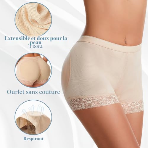 GoPaw Hip Enhancer Rembourré Culottes, Femmes Butt Lifter Shapewear, Rembourré Culotte Push Up Fesse (FR/ES, Alpha/Lettres, S, 3TG, Taille Normale, Taille Normale, Skin Tone) – vue 3