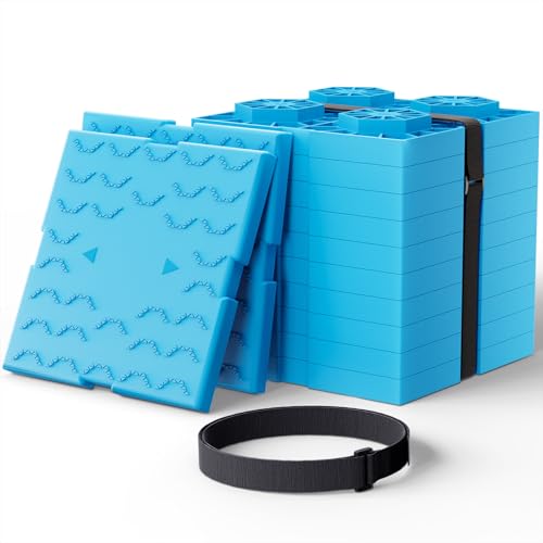PAULINN RV Leveling Blocks 12 Pack Heavy Duty Camper Leveling Blocks with 2 Velcro Straps Interlocking Sturdy RV Blocks for Single & Dual Wheels Stackable Jack Blocks Customizable Height Blue