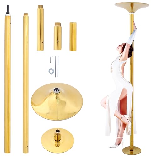 LuckyNote Dance Pole Spinning Static Dancing Pole Portable Removable for Home Club Bar Gym 86.2-109.8 Height Adjustable Weight Capacity 440lb Gold