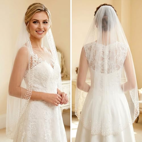 Tucnoeu 1PC Hochzeitsschleier Weisser Schleier | Schleier Braut - Braut Schleier Weiss - Brautschleier Kurz Veil