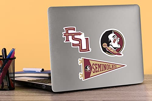 Image of Florida State University Vinyl Sticker Pack - 8 Waterproof FSU Logos, Spear Icons, Seminoles Pennant & Wordmark Decals for Laptop, Water Bottle, Tablet, Car, Skateboard & More