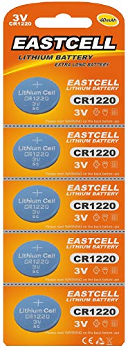 EASTCELL CR1220 Lithium Knopfzellen 3V – 40 mAh – 5 Stück auf Blisterkarte – für Uhren, Taschenrechner, Spielzeug & Elektronikgeräte
