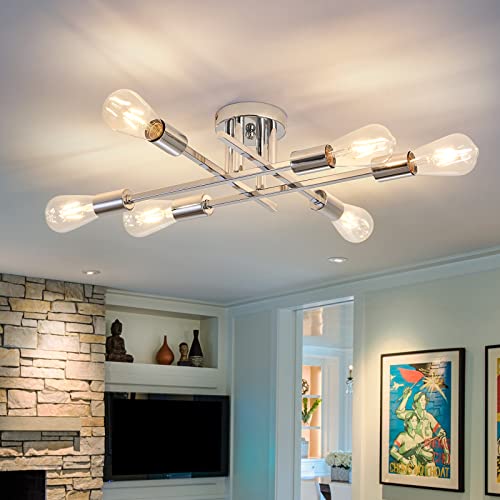ZGLAOJT 6-Lights Semi Flush Mount Ceiling Light Fixture，Chrome Industrial Chandelier，Farmhouse Lighting for Dining Room Living Room Kitchen Bedroom by ZGLAOJT - Used condition - US$45.21