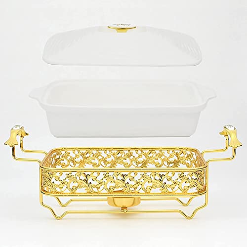 ywewsq Chafing Dish Buffet-Set, Goldenes Wassermuster Edelstahl Chafer Rechteckiges Chafer Dish Set mit Keramik Chafing… – Bild 4