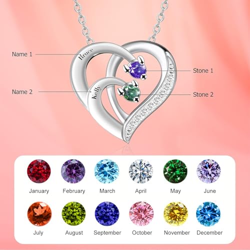 ORFANDE Personalized Sterling Silver Mothers Name Necklace with 2-4 Simulated Birthstones Custom Heart Pendant Necklace Personalized for Mother\'s Day (Gold) - Thumbnail 3