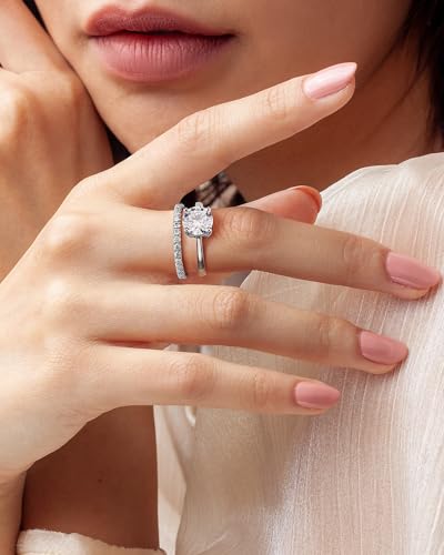 Moissanite Wedding Band, 2mm Full Eternity Ring Stacking, S925 Sterling Silver, 18K White Gold Plating, Round Brilliant Cut, Ring Size 6-82