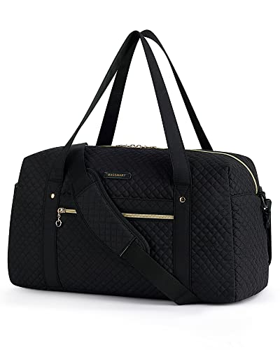 BAGSMART Travel Duffle Bag 31L Quilted Weekender Overnight Bag for Women, Large Carry On Airport Bag with Wet Pocket & Shoe Bag for Travel, Business Trips, Sports (Black-Basic version)