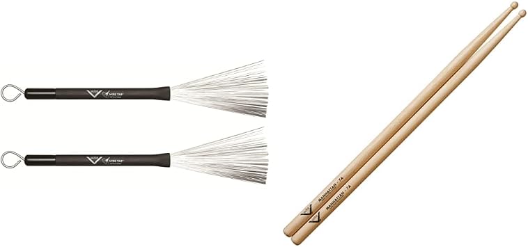 Vater Drum and Percussion Brushes VWTR & 7A Wood Tip Hickory Drum Sticks, Pair