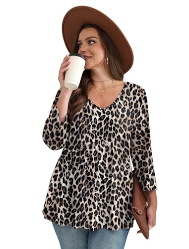 Image of OFEEFAN 3 /4 Length Sleeve Womens Tops 2026 Blouses for Women Dressy Casual Fashion Clothing V Neck Babydoll Tops Fall Outfits