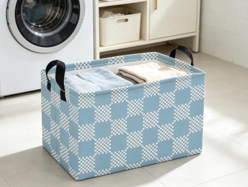Image of Essme Rectangular Grid Baskets,Blue Storage Box,Cute Basket with Handles for Room Decor, Book Bins.(Blue grid)