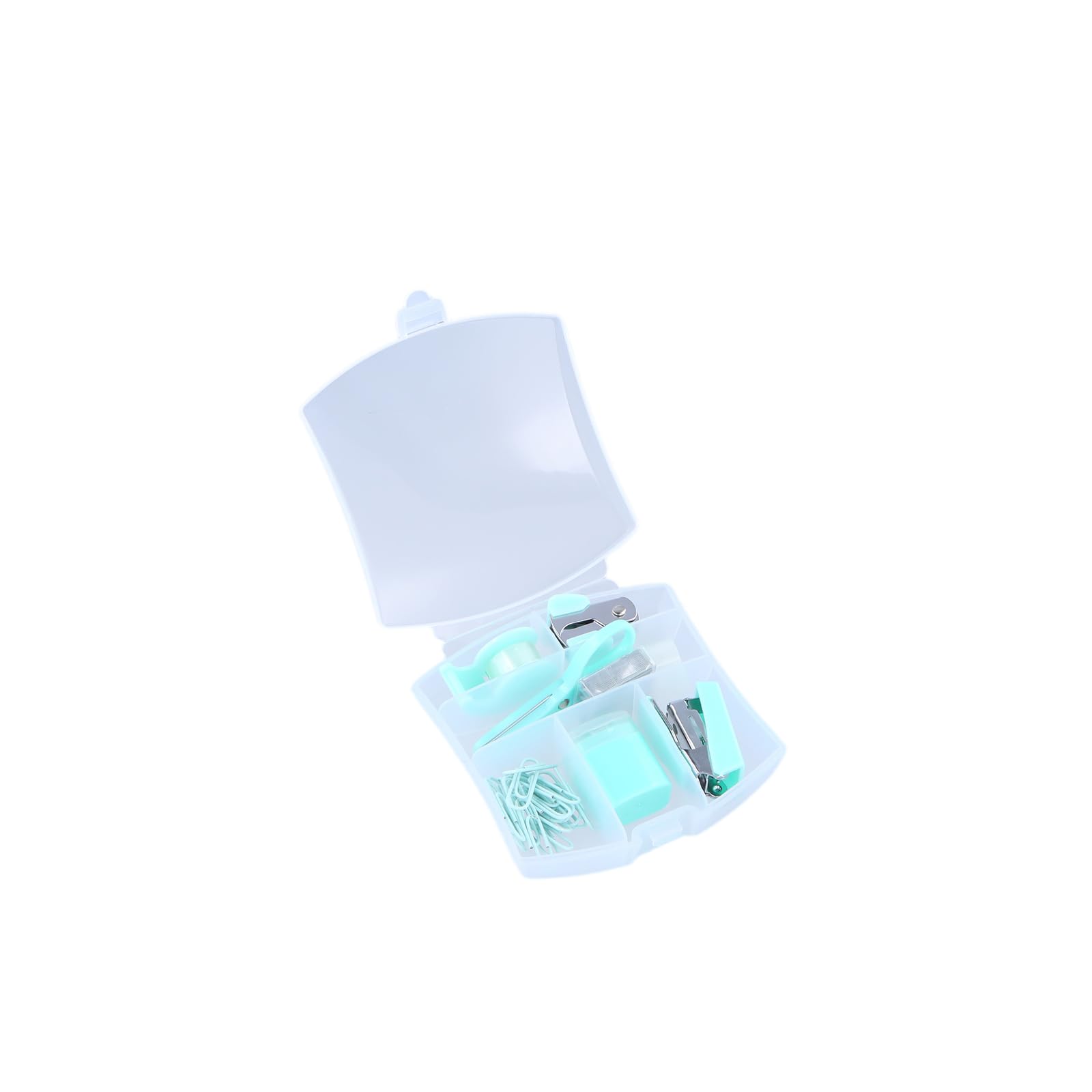 Mini Stationery Set 8-in-1 Desk Kit: Stapler, Staple Remover, Staples, Tape Dispenser, Scissors, Sharpener, Tape Roll, Paper-Clips, Green