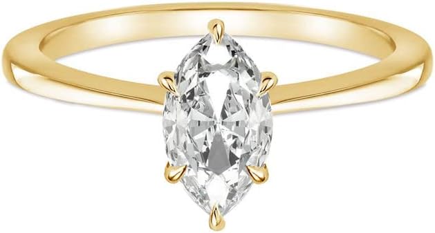 Solitaire Moissanite Ring, 0.50 Ct. Marquise Cut Certified Moissanite Engagement Ring For Women, 14K Gold Plated Silver Moissanite Ring