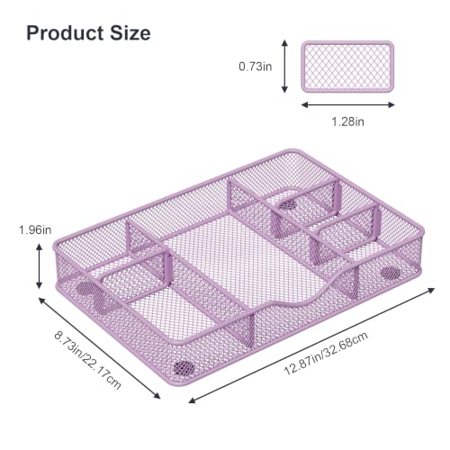 VyGrow Desk Drawer Organizer Tray, Metal Mesh Drawer Organizers Office, 6 Adjustable Compartment, Desk Organizer Tray for Home Office 12.87L x 8.73D x 1.96H inch, Black, 1PC Medium, Purple - Image 4