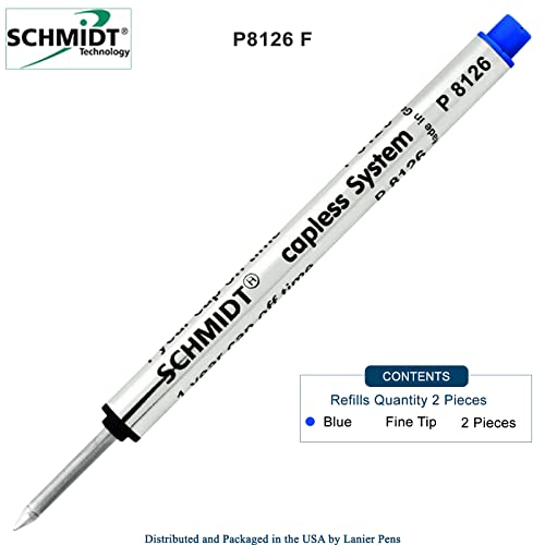 Retro 1951 Short Capless Rollerball Ink Refill Fine Tip, Schmidt P8126, P8126 Short Blue, 2-Pack Schmidt Capless Roller Ball refills, fits Retro 51 Tornado Roller Ball Pens.