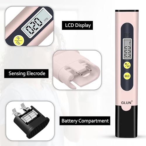 Image of GLUN Digital TDS Meter Water Tester | Portable Water Quality Tester with LCD Display | Measures TDS, EC & Temperature for RO Water, Drinking Water, Aquarium & Swimming Pool Peach