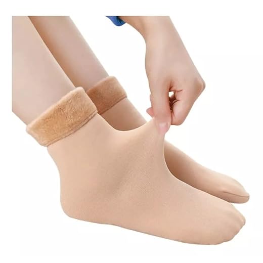 Kit 3 Meia Térmica Grossa Flanelada Fleece Inverno Frio Intenso Unissex (Nude)