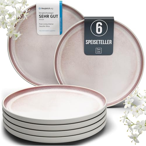 Steingut Teller Groß 6 Personen Ibiza TESTSIEGER, Traumhaftes Mediterranes Steingut Speiseteller Set, Stylisches Essteller Set, Pure Living in Rose