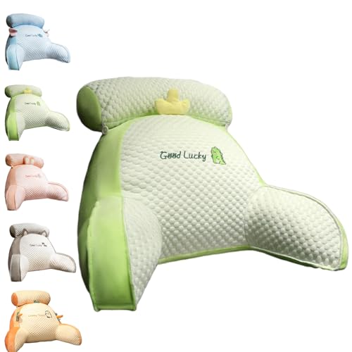 涼感アイスシルク2in1多機能クッション 三角背もたれ アイスシルク 読書用ベッド枕 分離可能 洗えるカバー 可愛い 持ち運び便利 背中 腰痛 ベッド用低反発枕 (緑, 70*50*25cm)