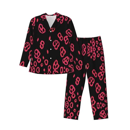 Pyjama homme noir léopard rouge ensemble de nuit manches longues pantalon polyester doux