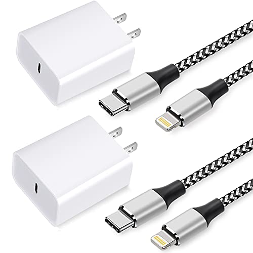 iPhone Fast Charger, 20W USB C Wall Charger Fast Charging with Apple MFi Certified 6FT iPhone Charging Cable Compatible with iPhone 14/13/12/12 Pro/Max/11/11Pro/XS/Max/XR/X/8/8Plus,iPad [2-Pack]