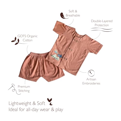Image of Organic Cotton Jhabla Set for Infants and Toddlers | Front Buttons Unisex Jabla | Soft Mulmul