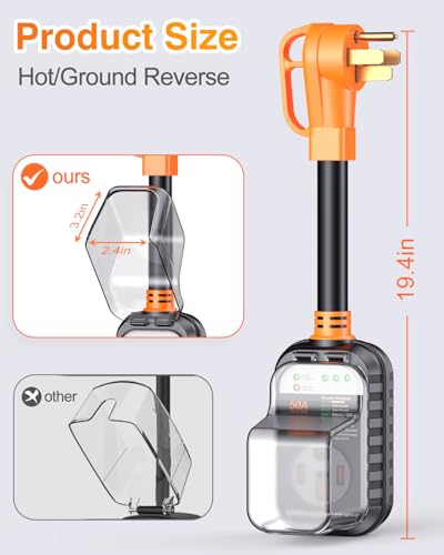 Image of GEARGO ๐๐ซ๐-๐๐๐ง RV Surge Protector 50 Amp, 18000J Surge Protection RV Circuit Analyzer, RV Adapter Plug for Camper with Waterpoof Cover, Plug and Play๏ผOrange๏ผ