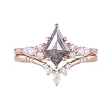 Vintage Salt And Pepper Diamond Ring for Women 1.5 Ct Kite Cut Salt and Pepper Engagement Ring Set 925 Sterling Silver 10K 14K 18K Gold Salt and Pepper Bridal Set Kite Cut Engagement Ring for Women