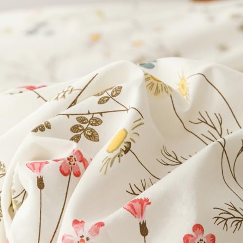 Michorinee Single Duvet Cover Set 100% Cotton Beige Pink Ditsy Flowers & Green Leaves Reversible Bedding 2pc Aesthetic Floral Quilt Cover 135x200 cm - Image 7
