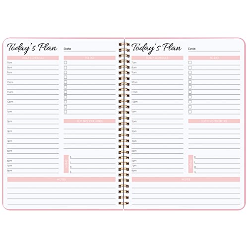 KAICN Undated Daily Planner - Daily Scheduler and Today's Plan,To Do Planner with Checklist, Priorities, Strong Twin-Wire Binding, Flexible Cover, 10 x 7.3 inches (Pink)