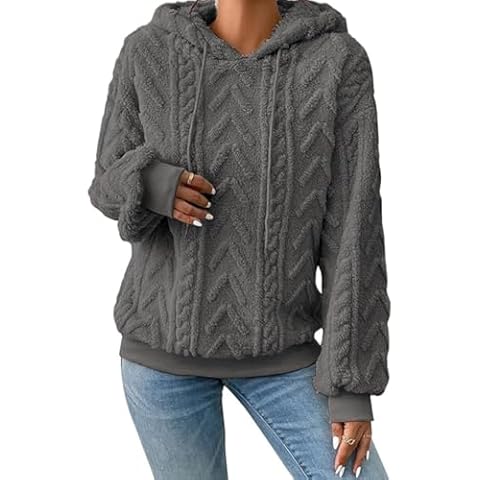ABYOVRT Sweat à Capuche Femme Pull Polaire Casual Manches Longues Automne Hiver Chaud Sweat Polaire Couleur Unie Oversize Sweatshirt Loose Hoodies à Capuche Cover
