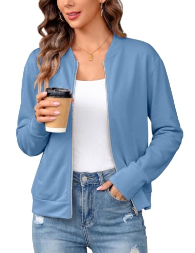 Totatuit Womens Bomber Jacket Lightweight Long Sleeve Zip Up Fall Coat