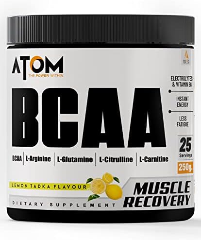 AS-IT-IS ATOM BCAA 250g with L-arginine, L-Carnitine, L-Citrulline | Lemon Tadka Flavor